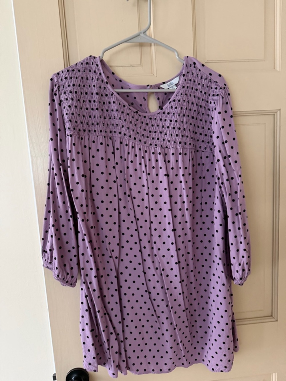 croft & barrow Lavender Polka Dot Smocked Blouse - Picture 2 of 9